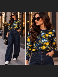 Granatowa bluza z motywem cytryn